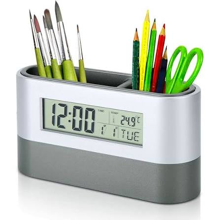 Multifunctional Digital LCD Desk Clock with Pen Holder / Desk Organizer